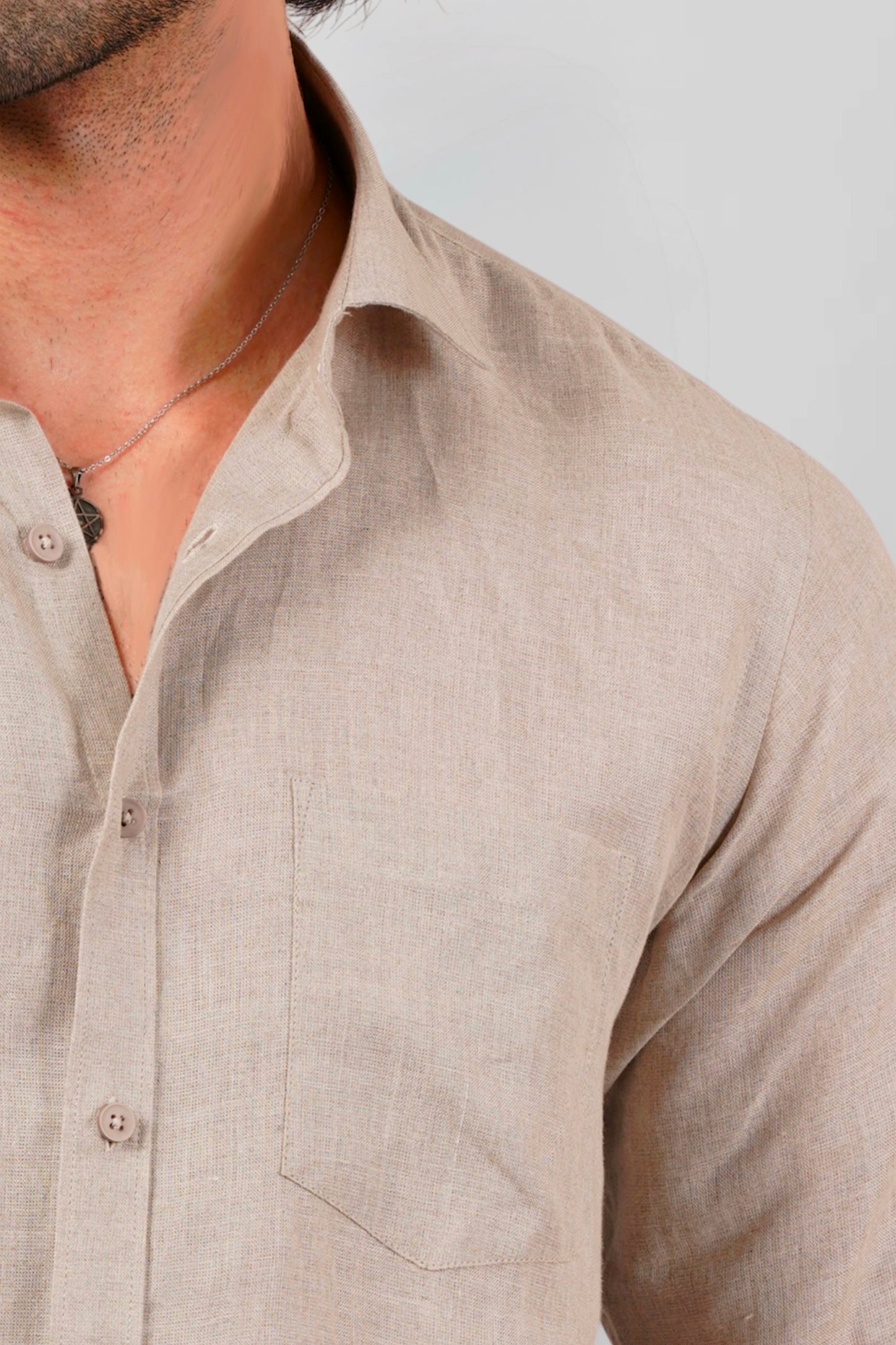 Sand Beige Fullslevees Linen Shirt