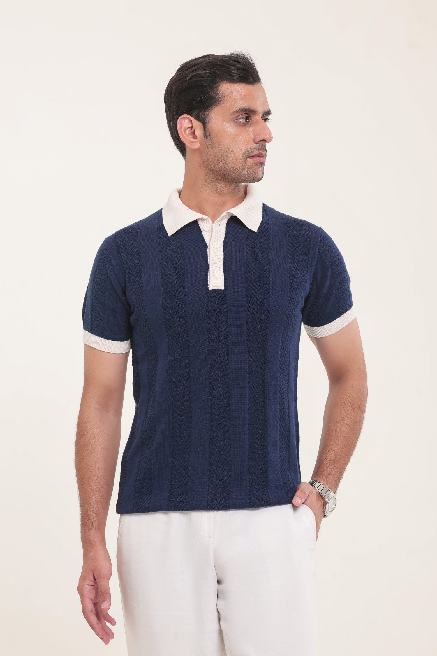 Iris Navy Textured Polo