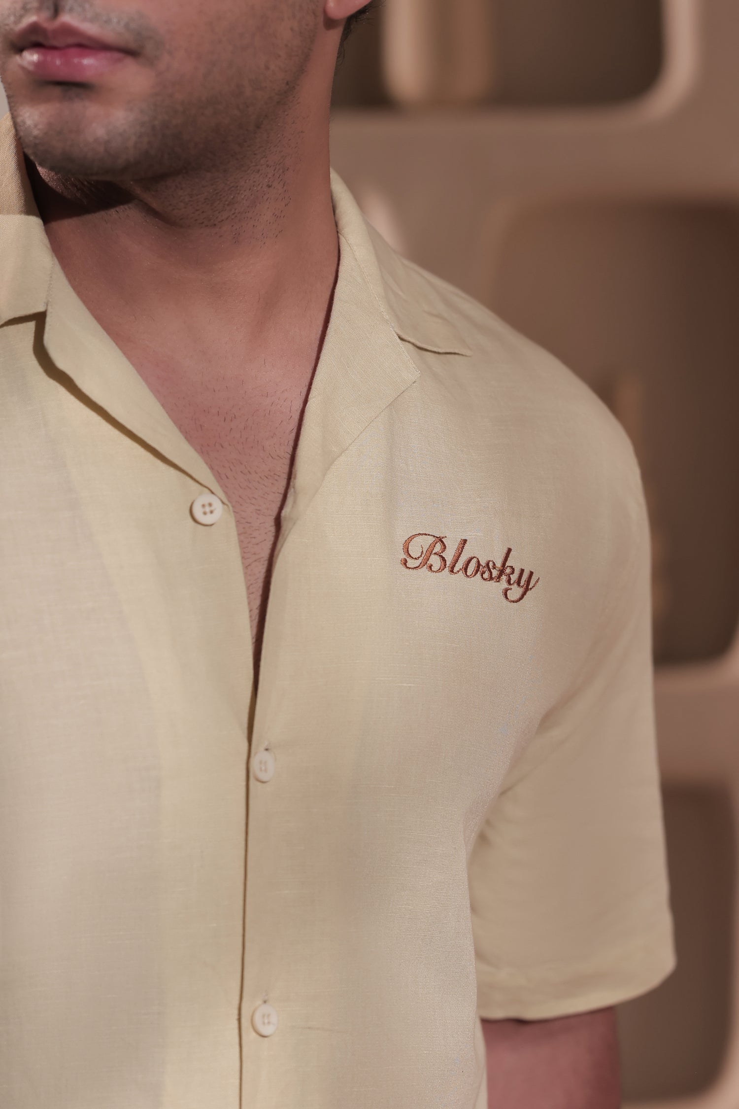 Flax Yellow Cuban collar Shirt