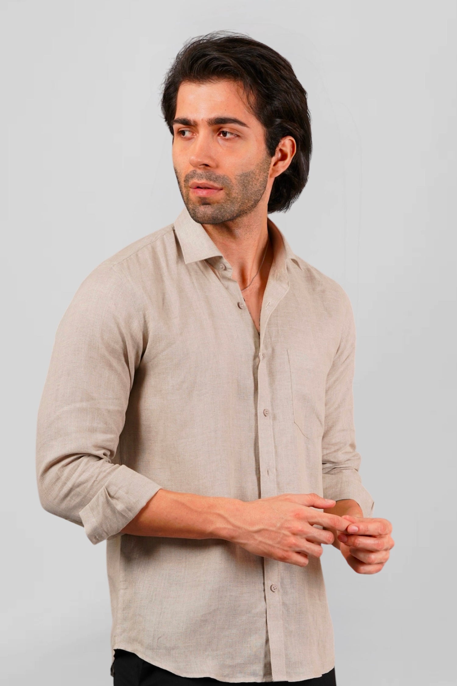 Sand Beige Full Sleeve Linen Shirt