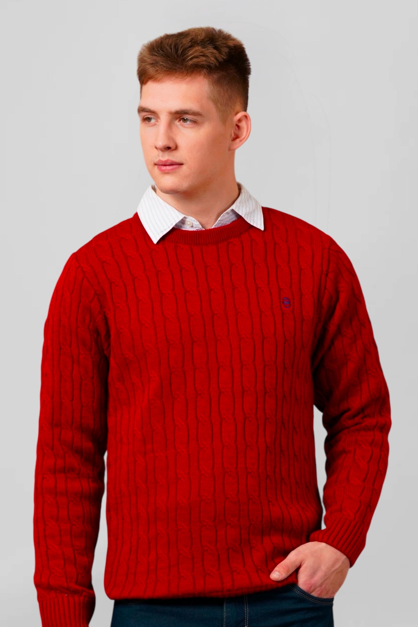 Maple Red Cable-Knit Pullover