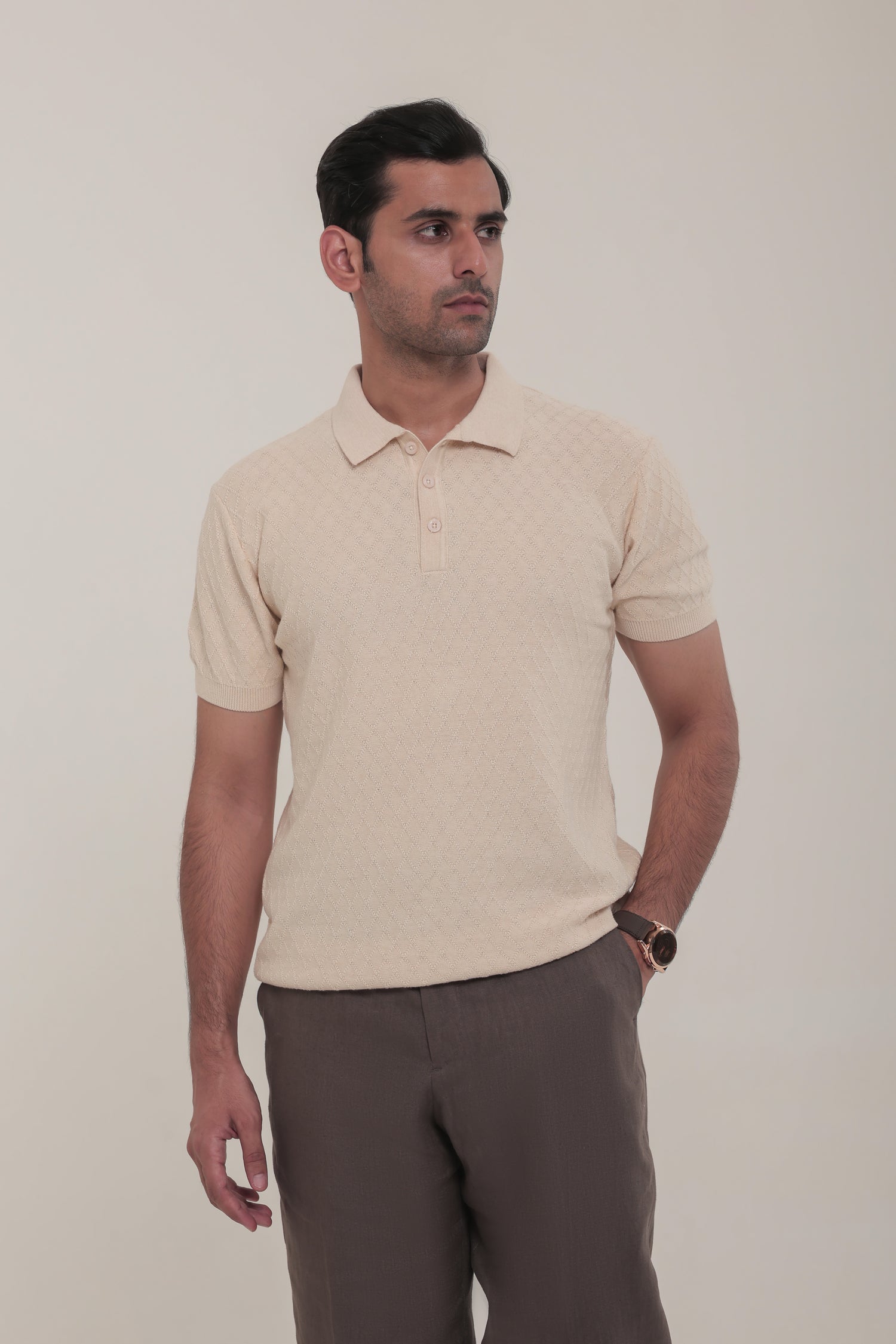 Cedar Beige Knit Polo