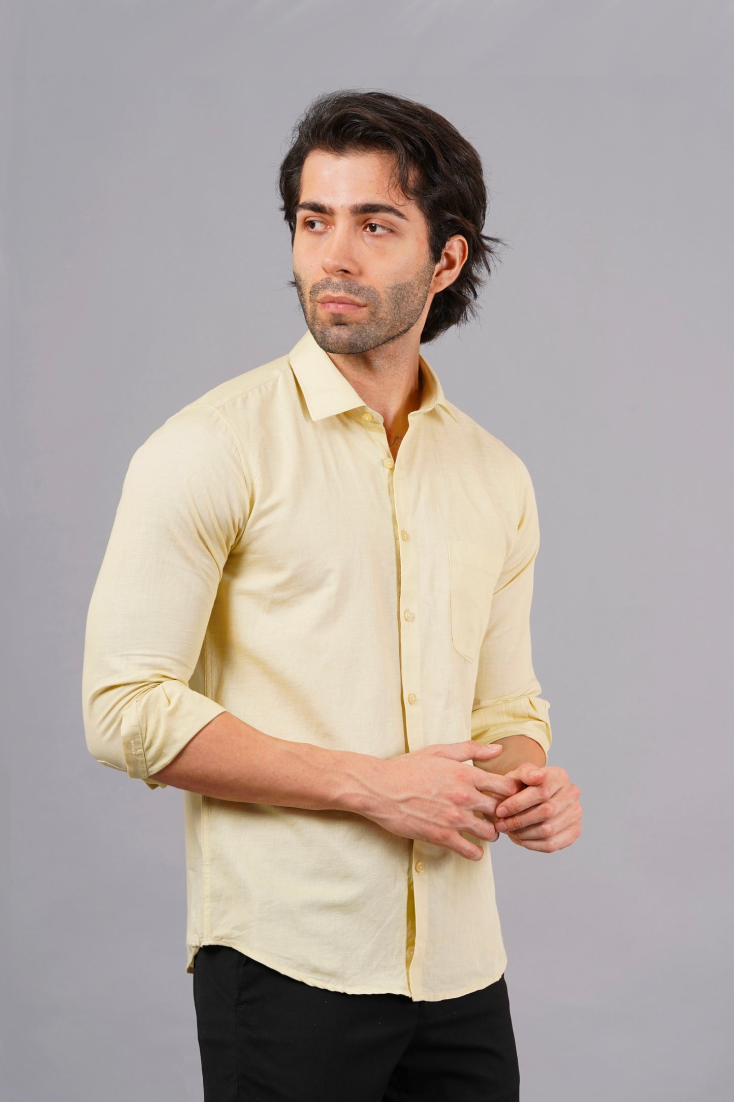 Flax Yellow Solid Linen Shirt