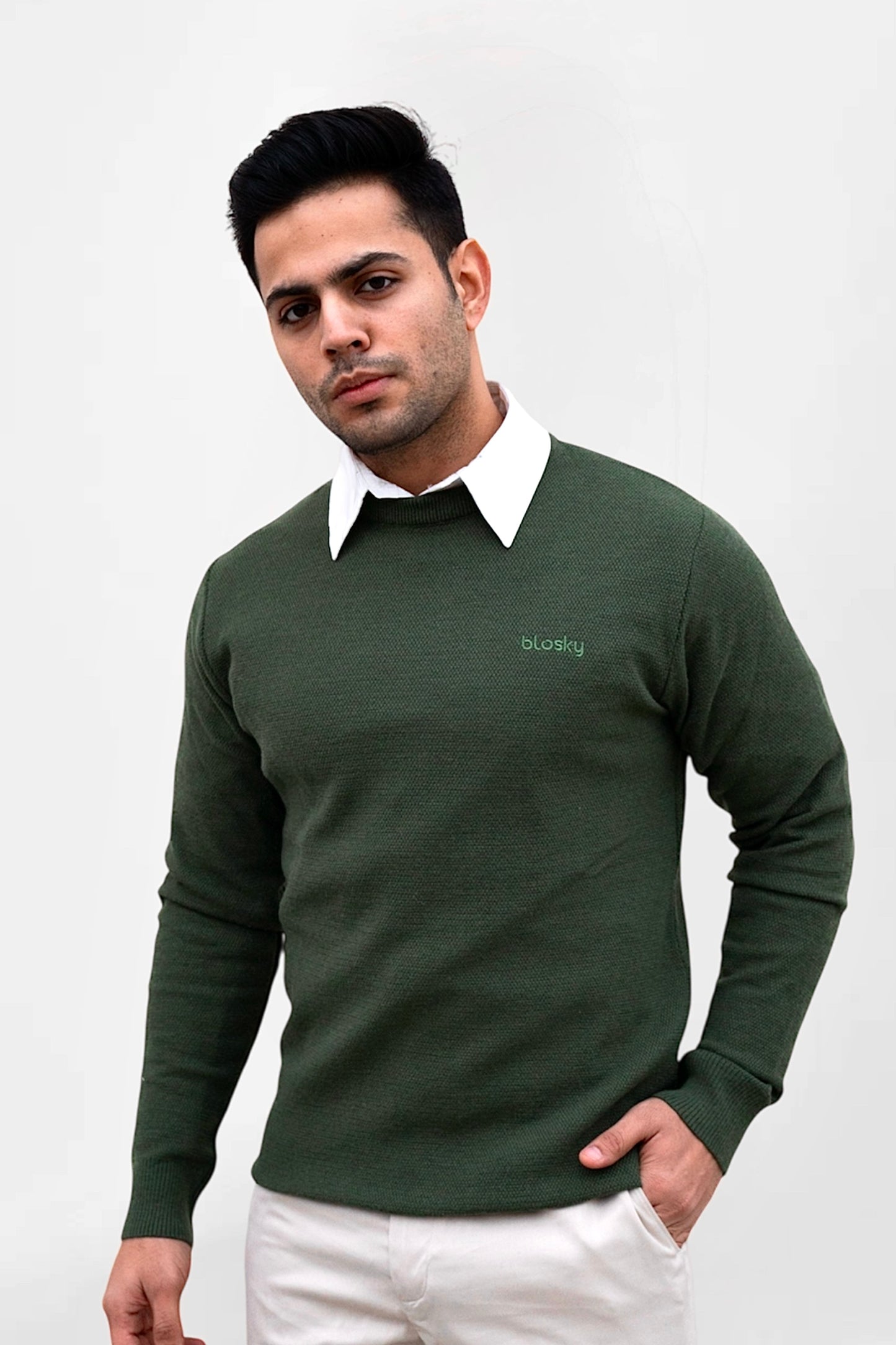 Basil Green Textured Pullover