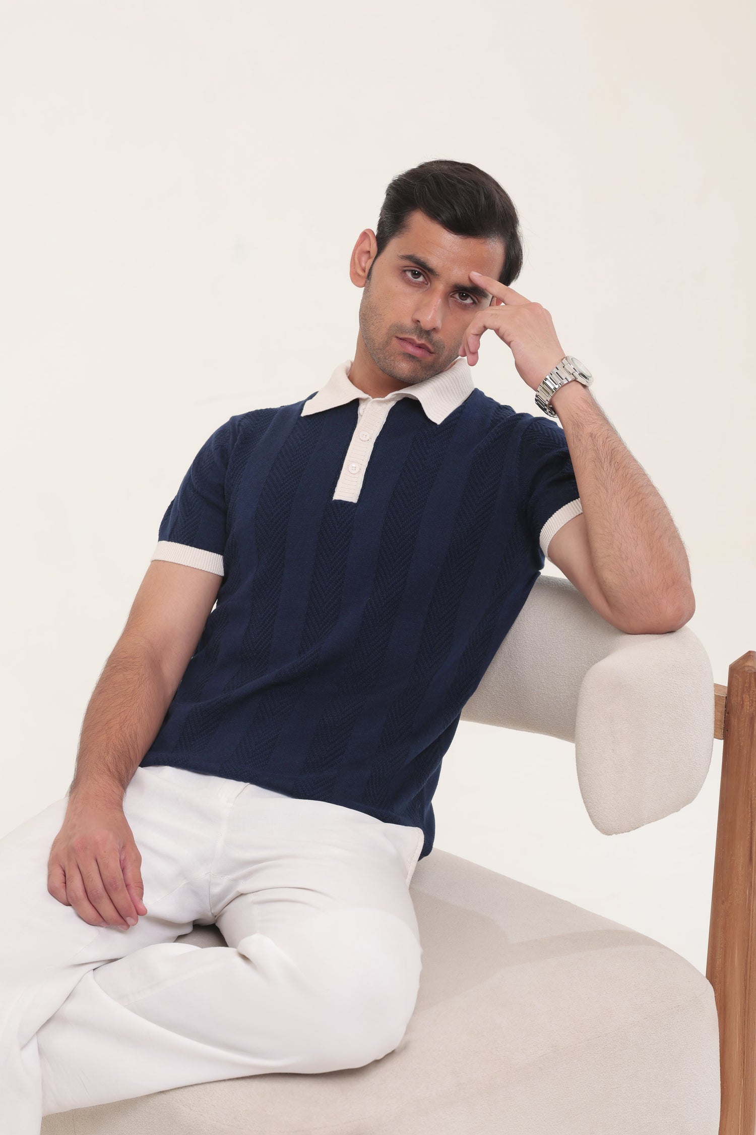 Iris Navy Textured Polo