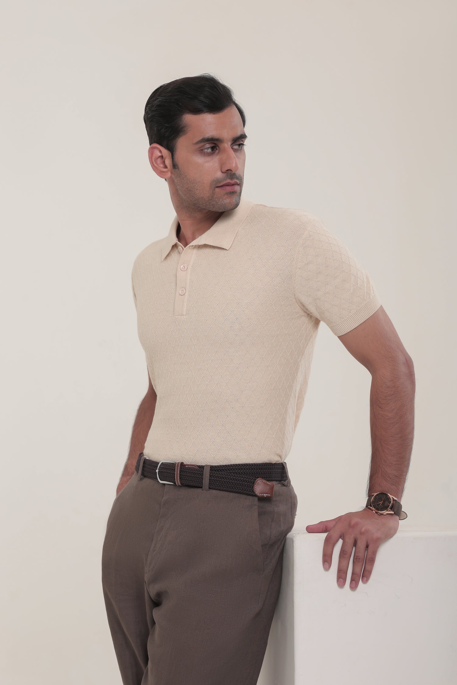 Cedar Beige Knit Polo