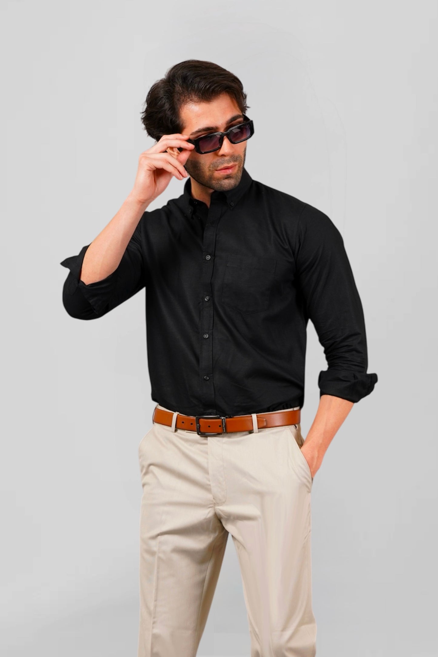 Midnight Black Fullslevees Linen Shirt