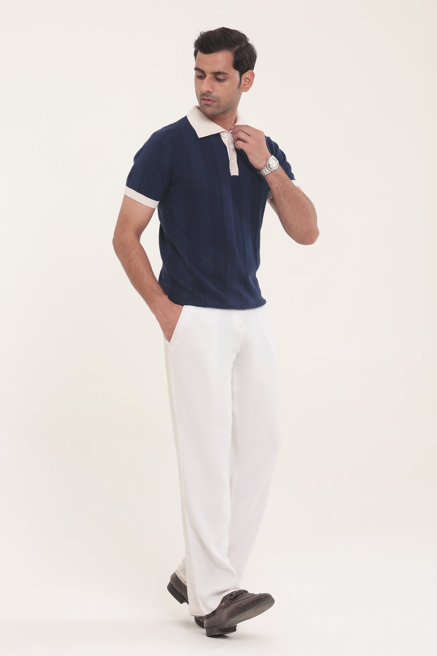Iris Navy Textured Polo