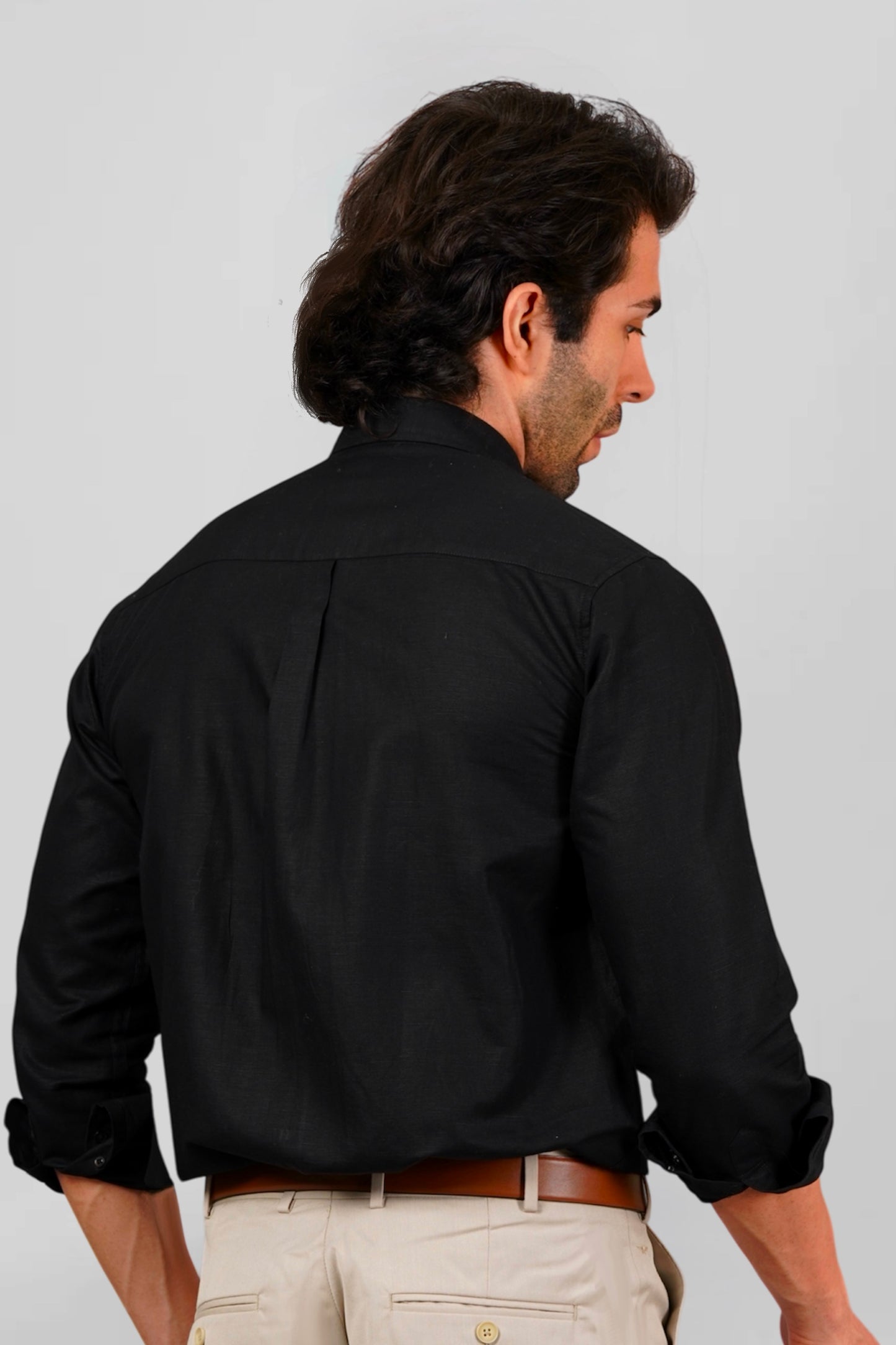 Midnight Black Fullslevees Linen Shirt