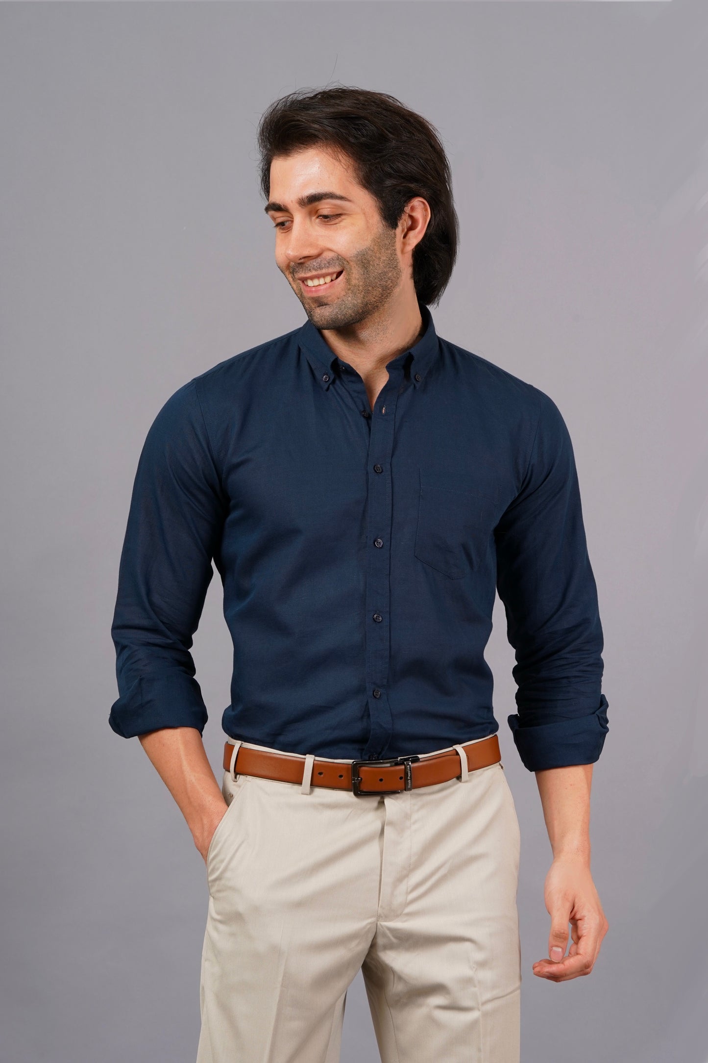 Twilight Navy Full Sleeves Linen Shirt