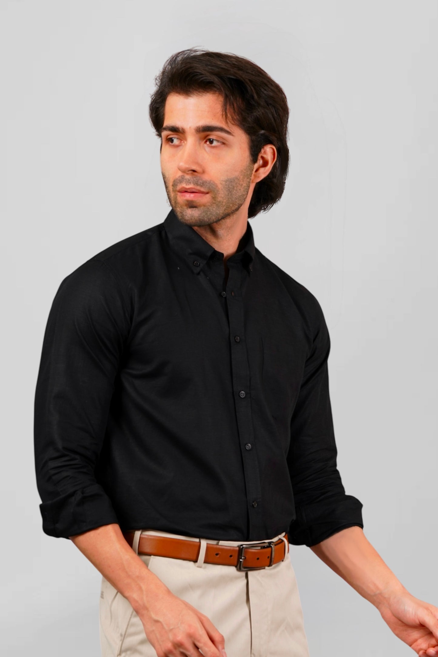 Midnight Black Fullslevees Linen Shirt