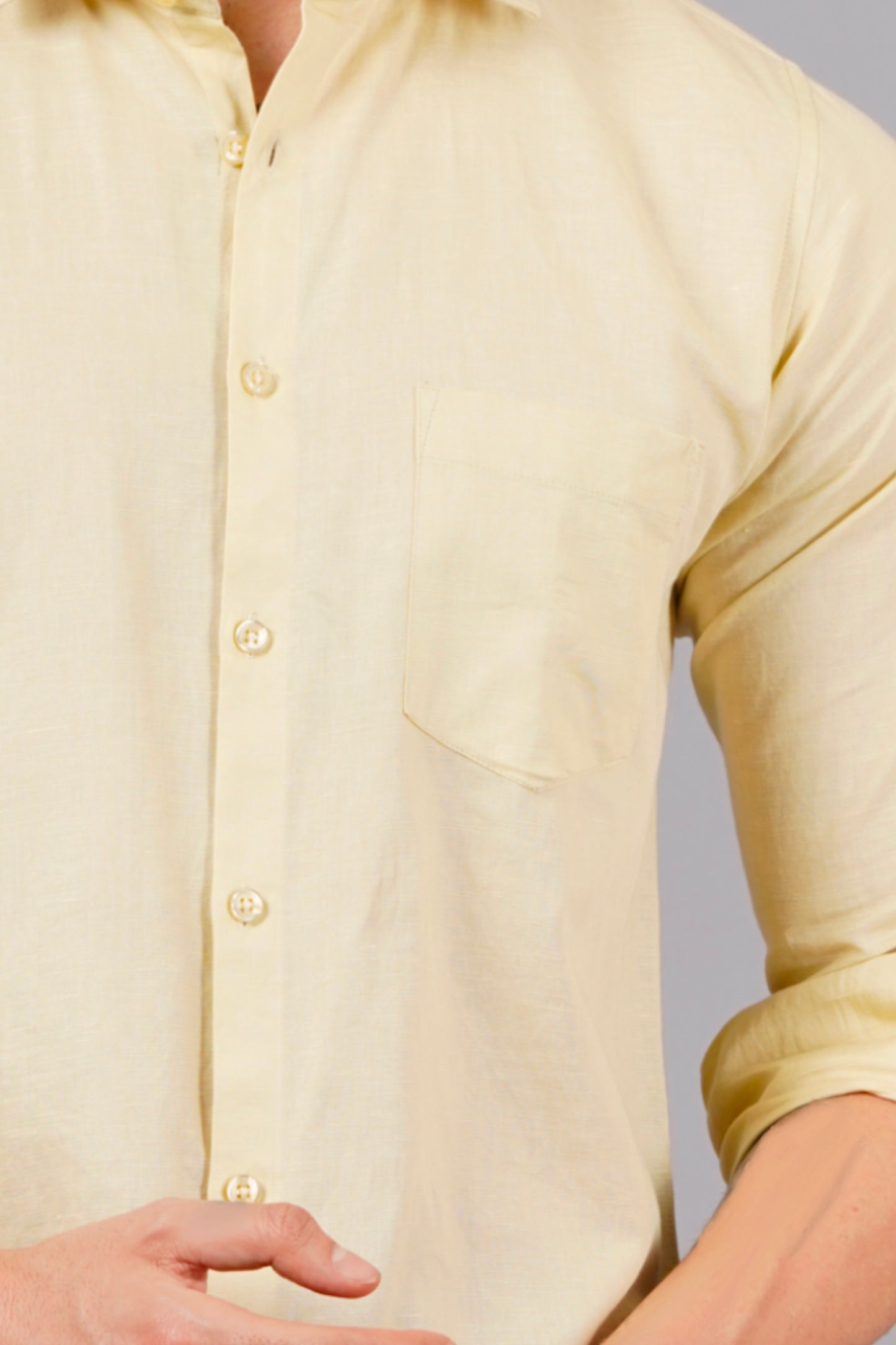 Flax Yellow Solid Linen Shirt