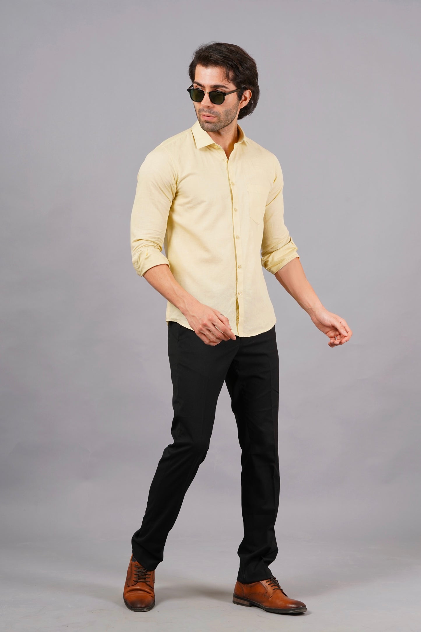 Flax Yellow Solid Linen Shirt