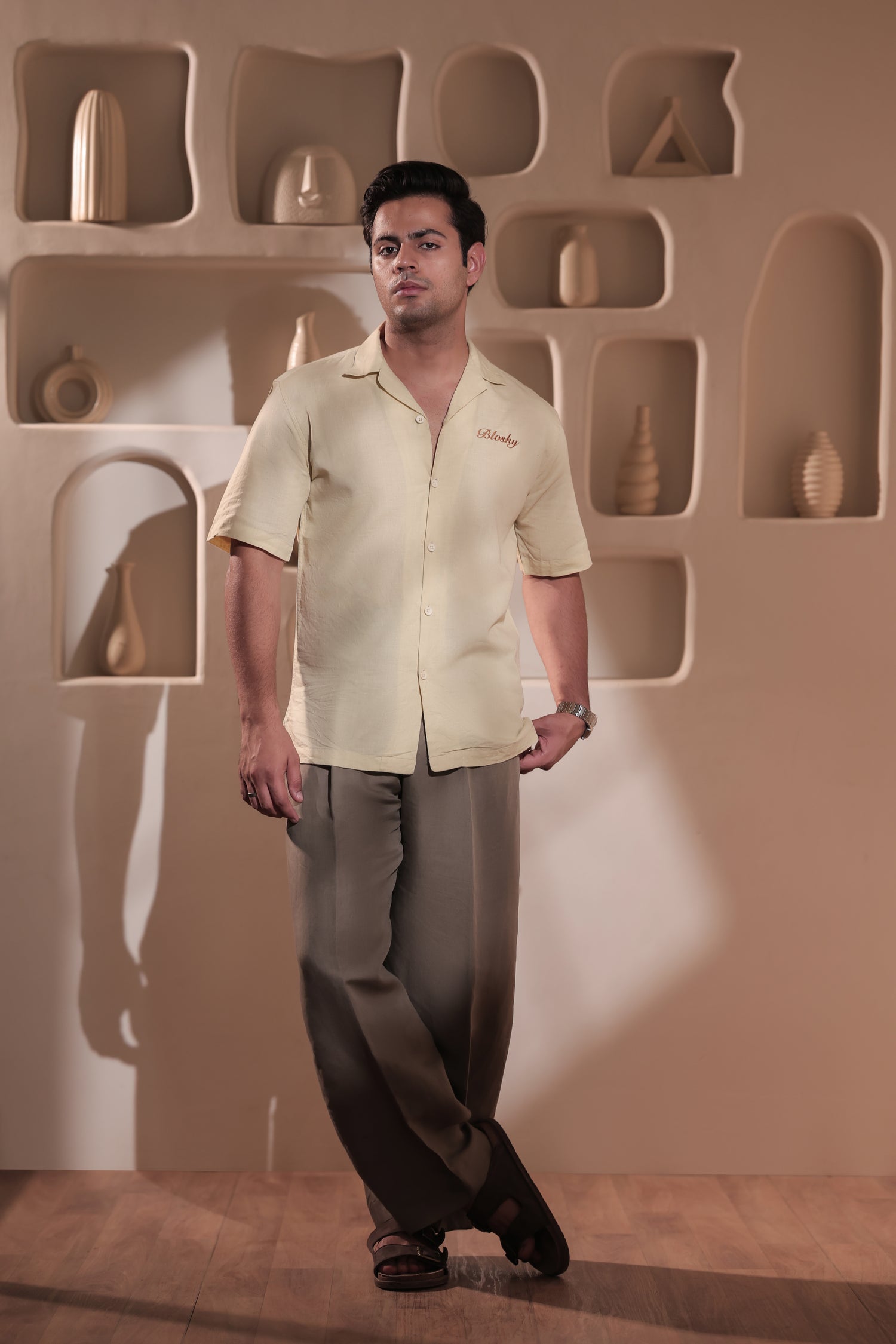 Flax Yellow Cuban collar Shirt