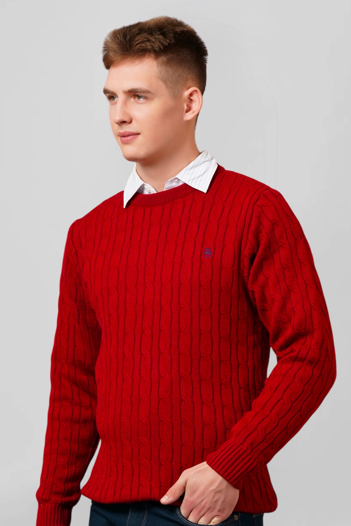 Maple Red Cable-Knit Pullover