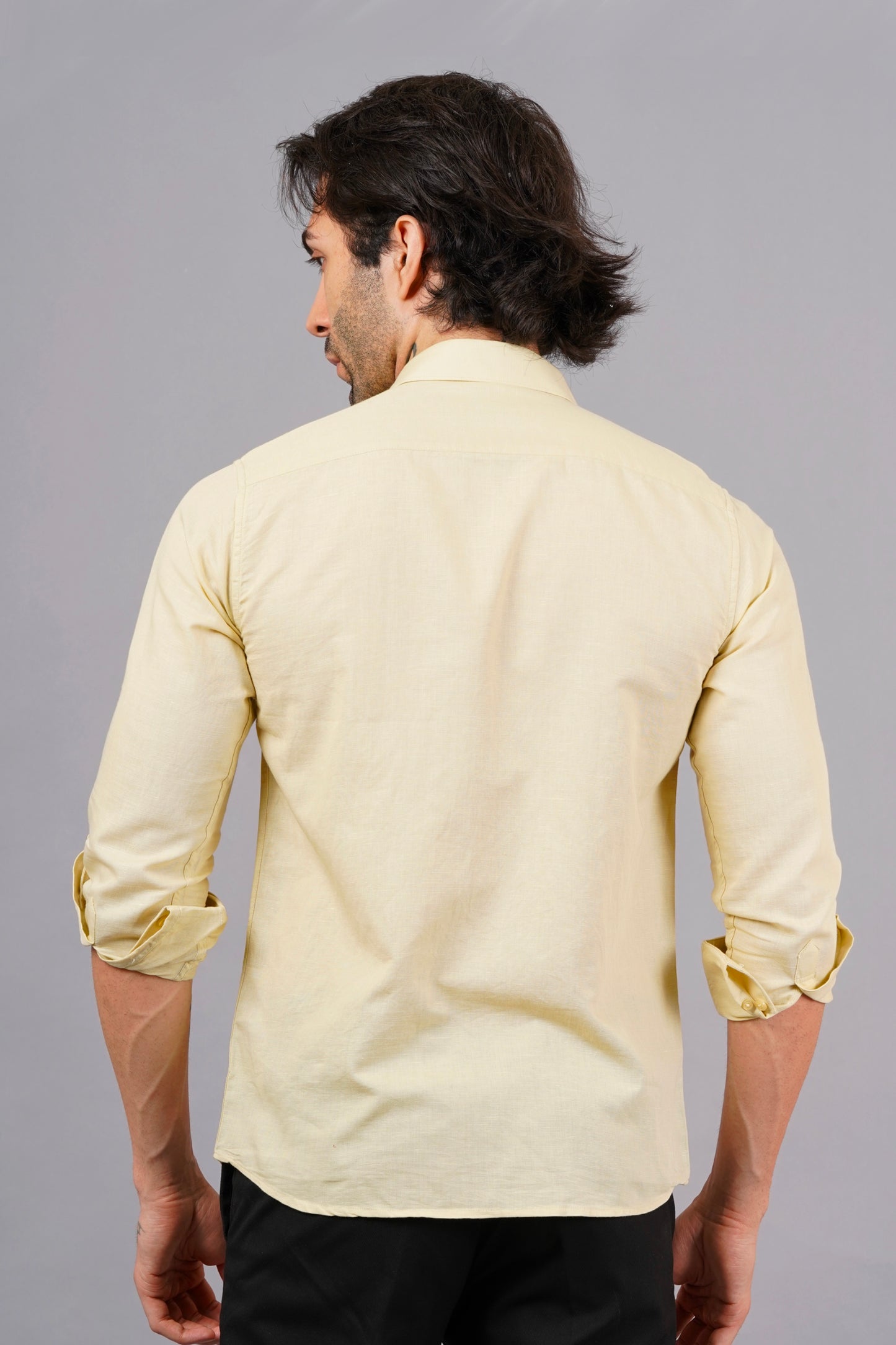 Flax Yellow Solid Linen Shirt