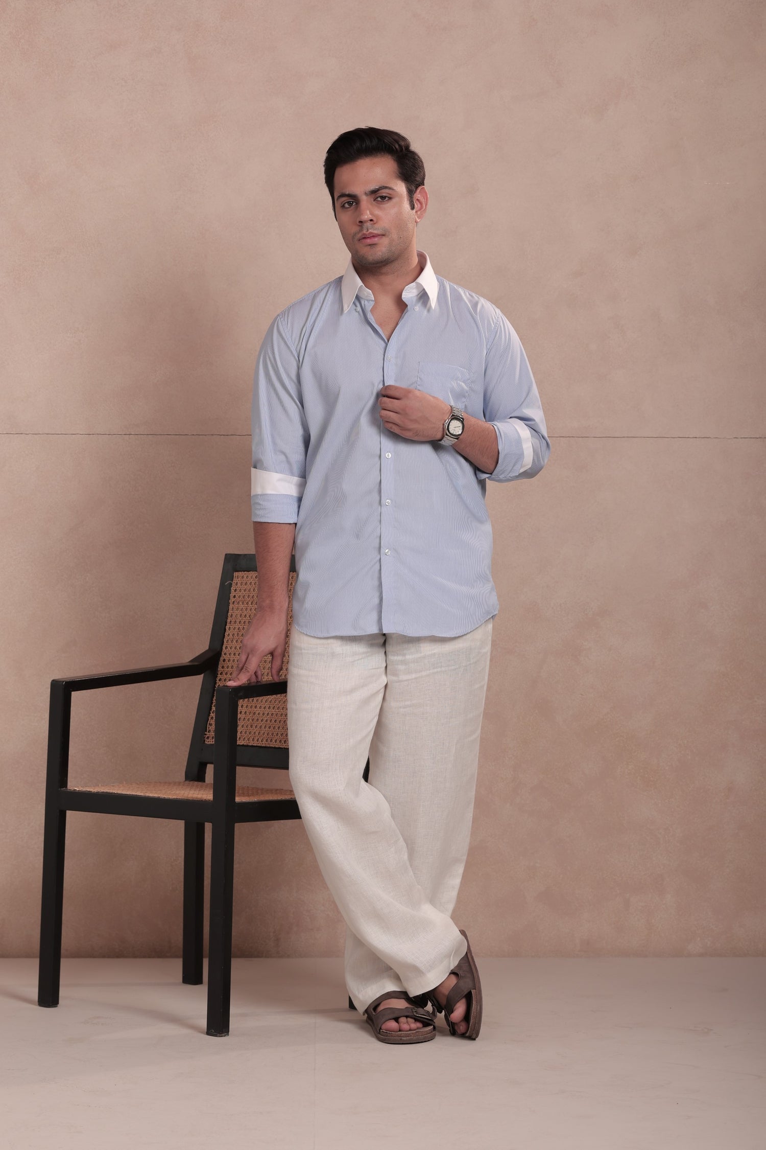 Blue and White Thin Striped Shirt