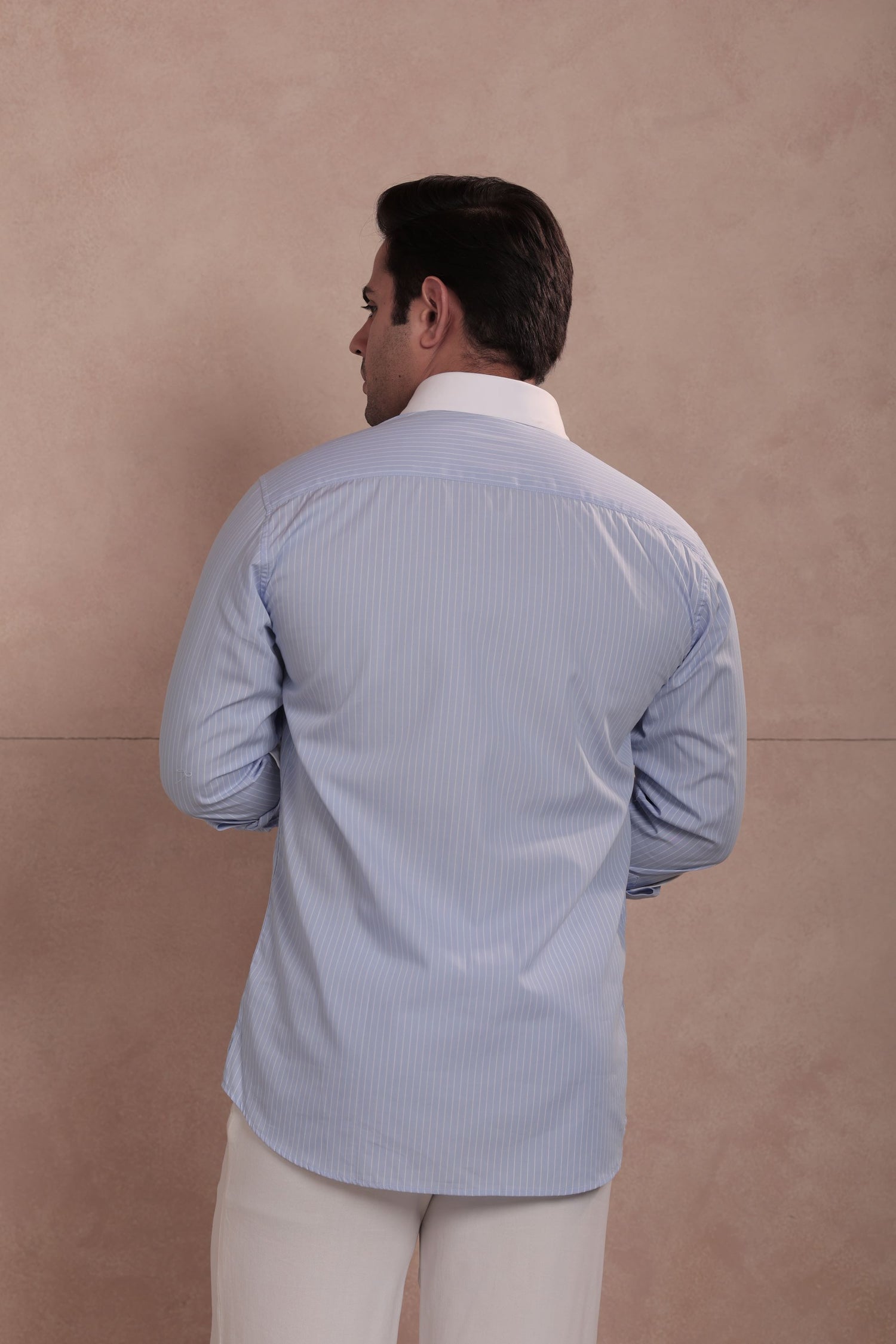 Blue and White Wide Striped Shirt