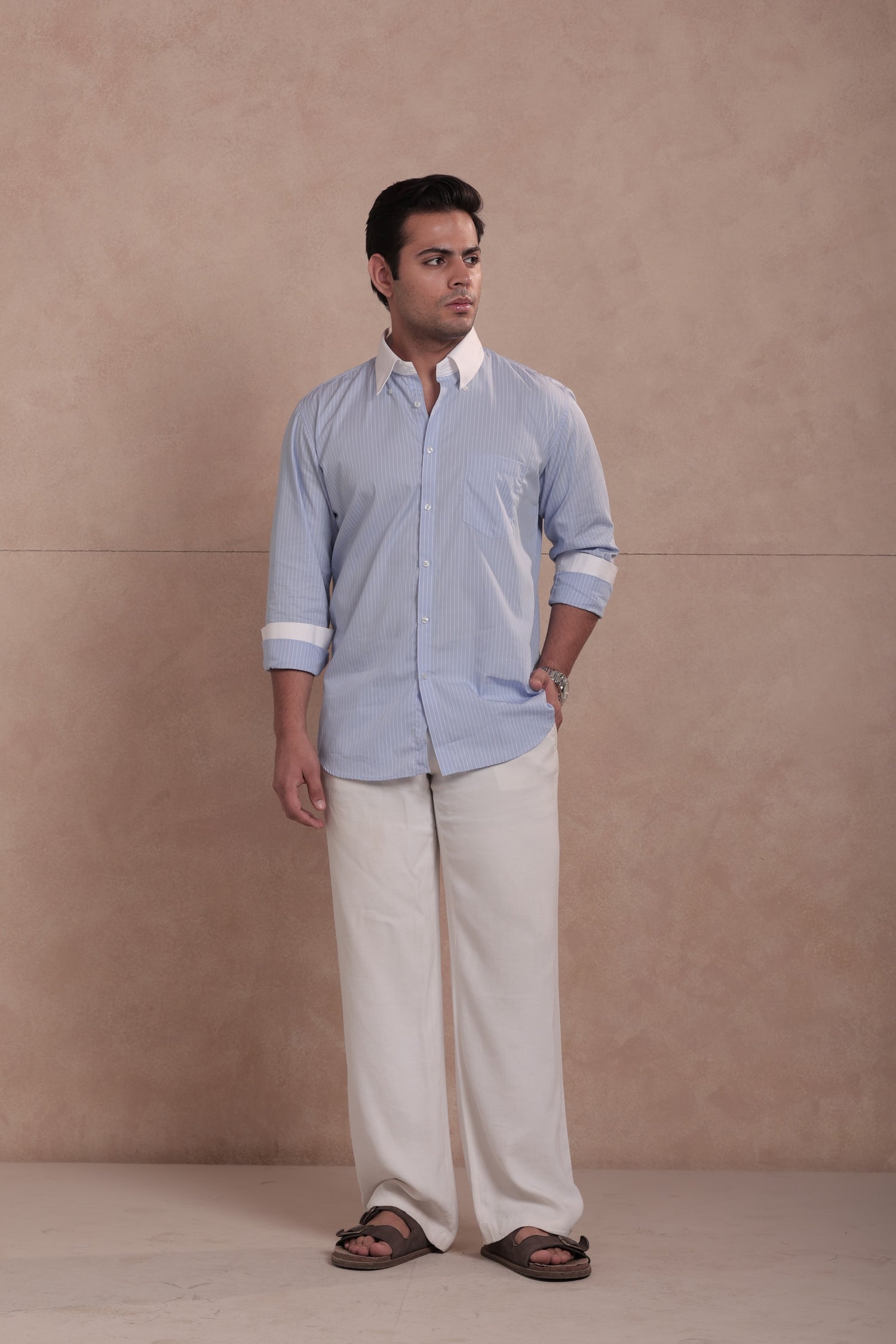 Blue and White Wide Striped Shirt