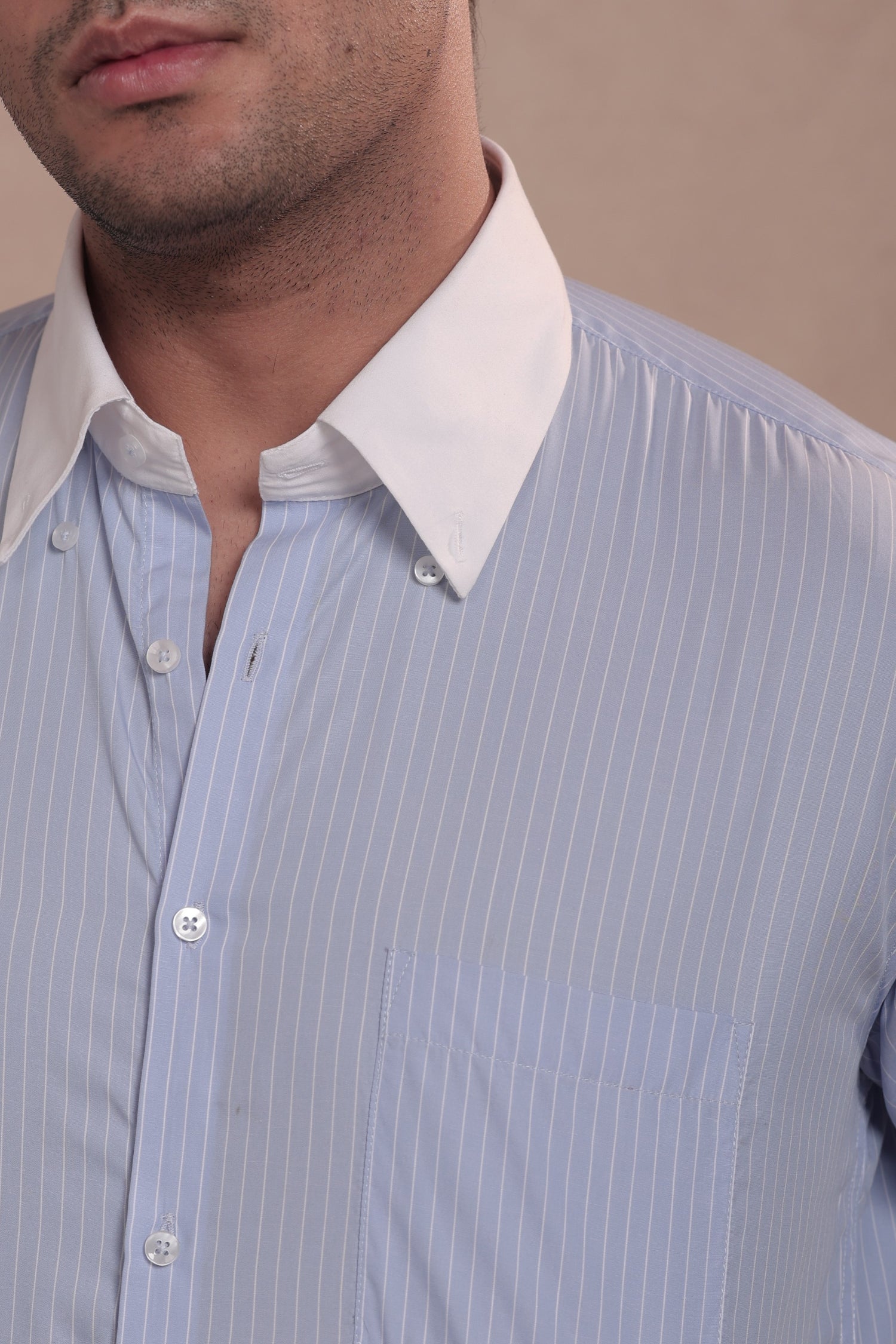 Blue and White Wide Striped Shirt