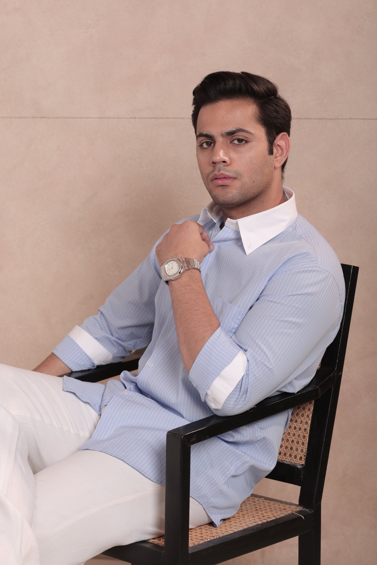 Blue and White Wide Striped Shirt