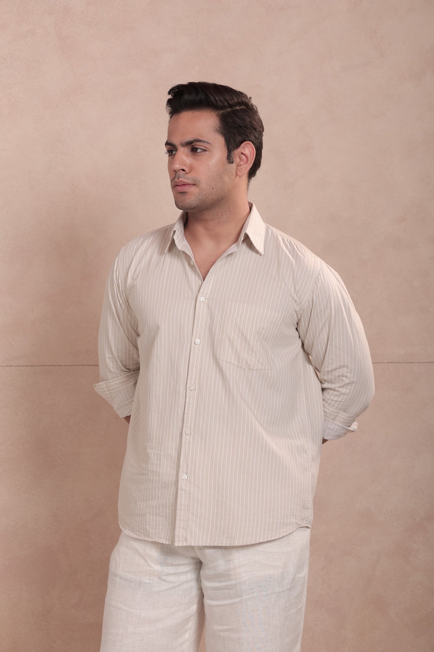 White & Beige Striped Shirt
