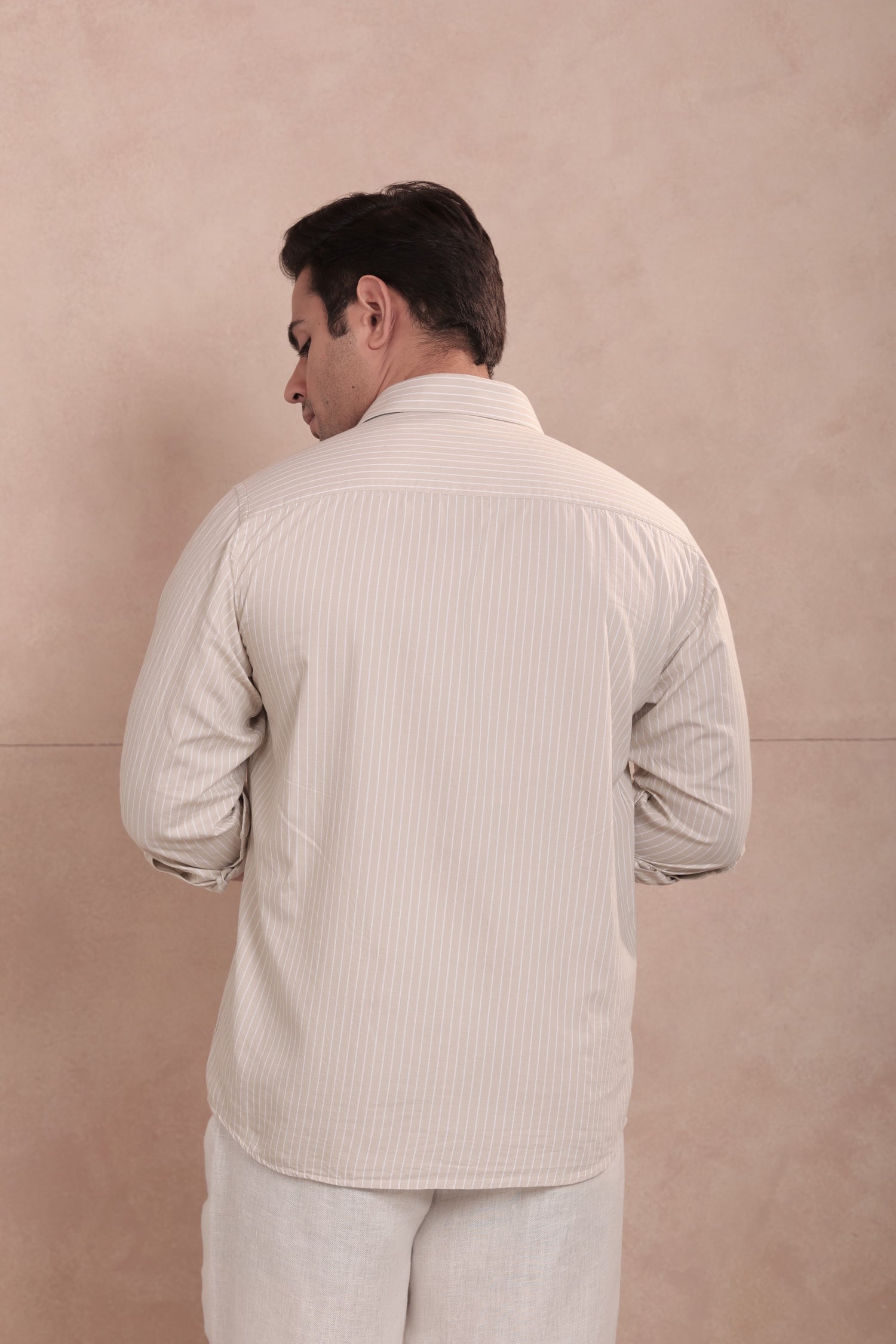 White & Beige Striped Shirt