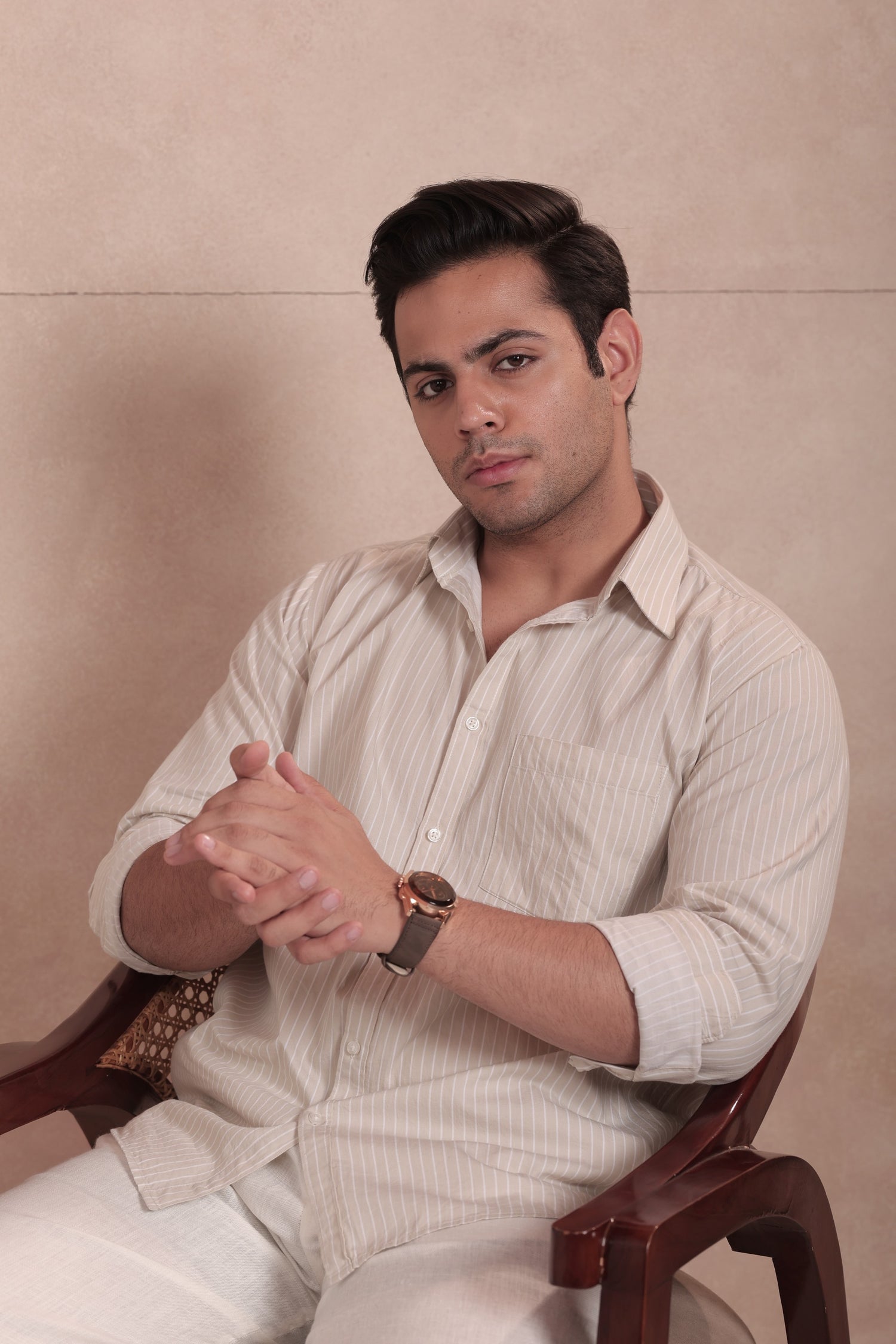 White & Beige Striped Shirt