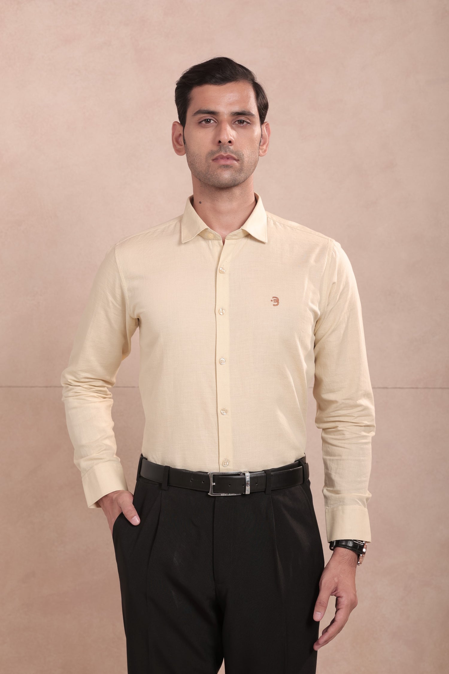 Flax Yellow Full Sleeve Linen Shirt