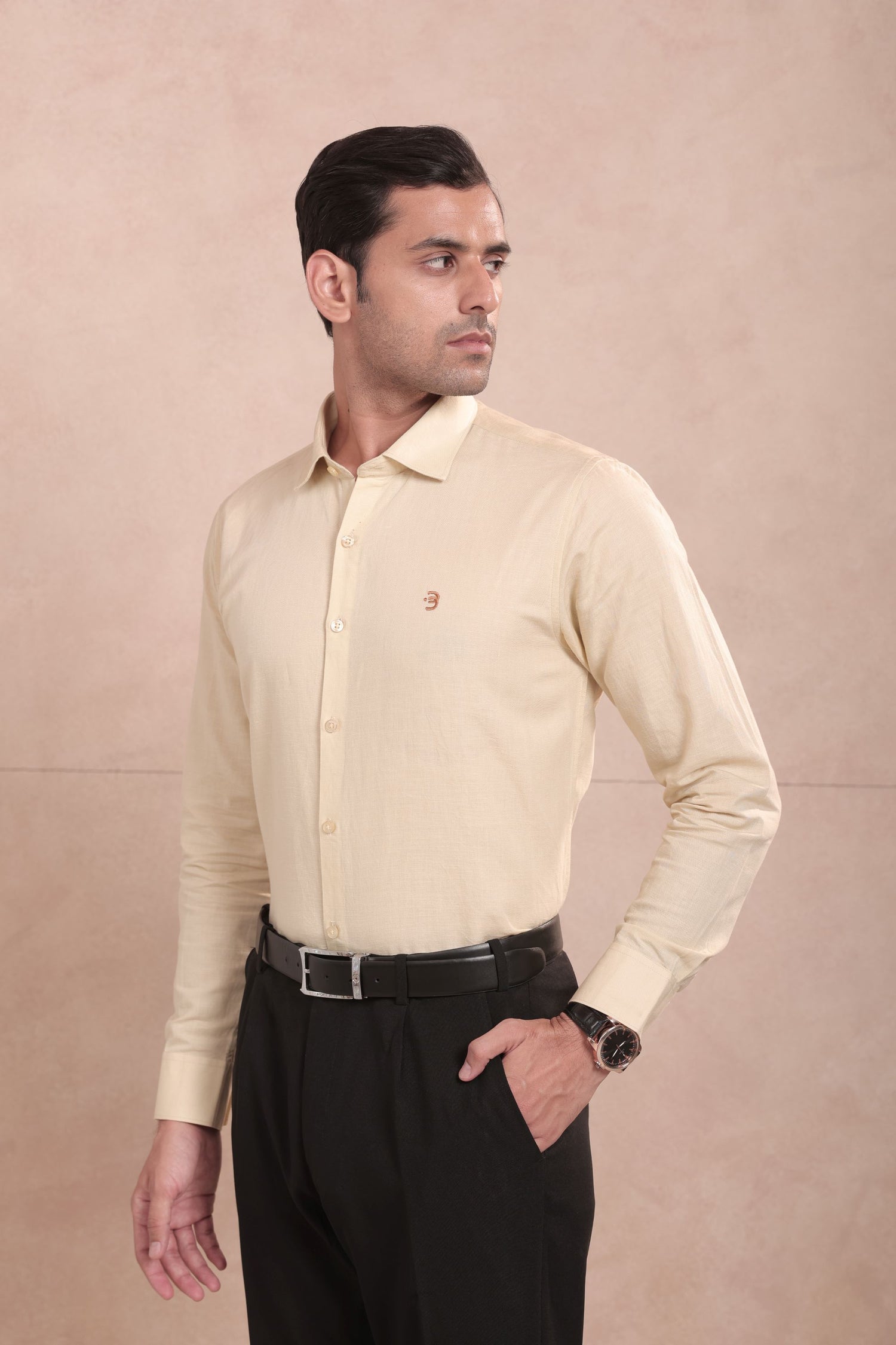 Flax Yellow Full Sleeve Linen Shirt