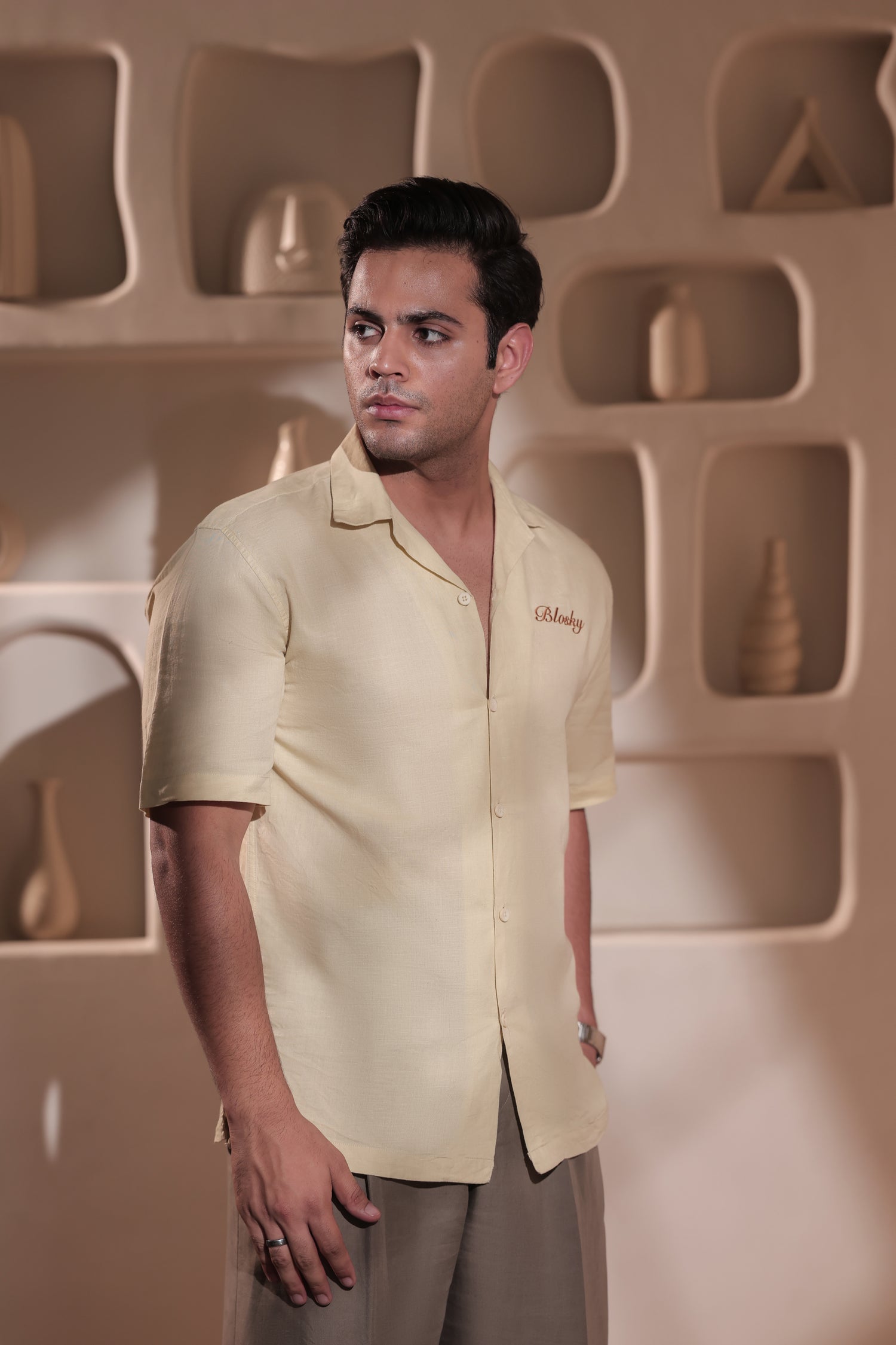 Flax Yellow Cuban collar Shirt