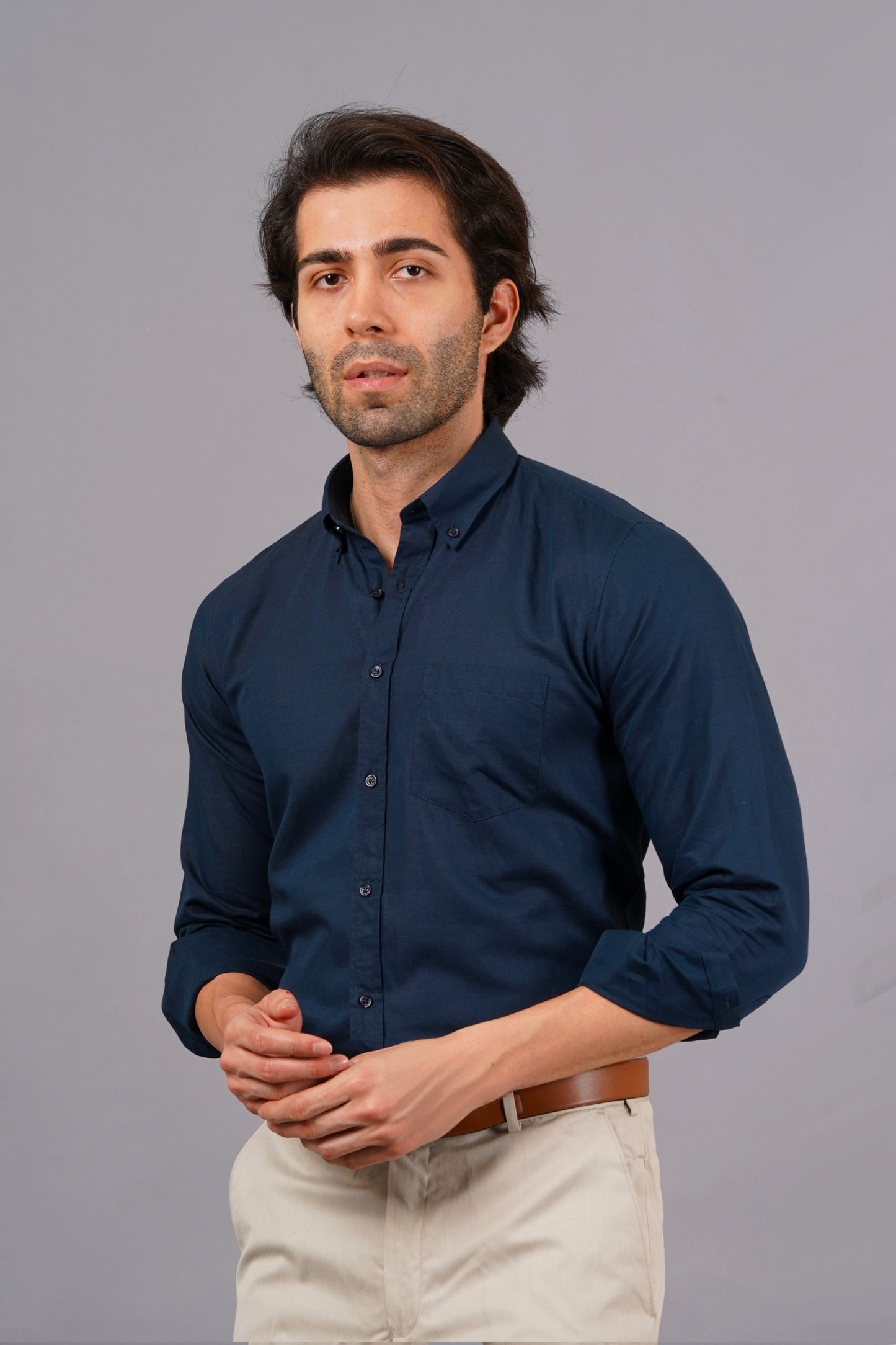 Twilight Navy Full Sleeves Linen Shirt